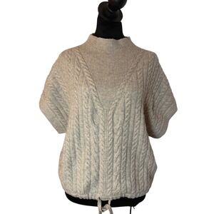 Express Women's Cable Knit Spring Sweater Cap Sleeve Oversized Tie Oatmeal SZ S